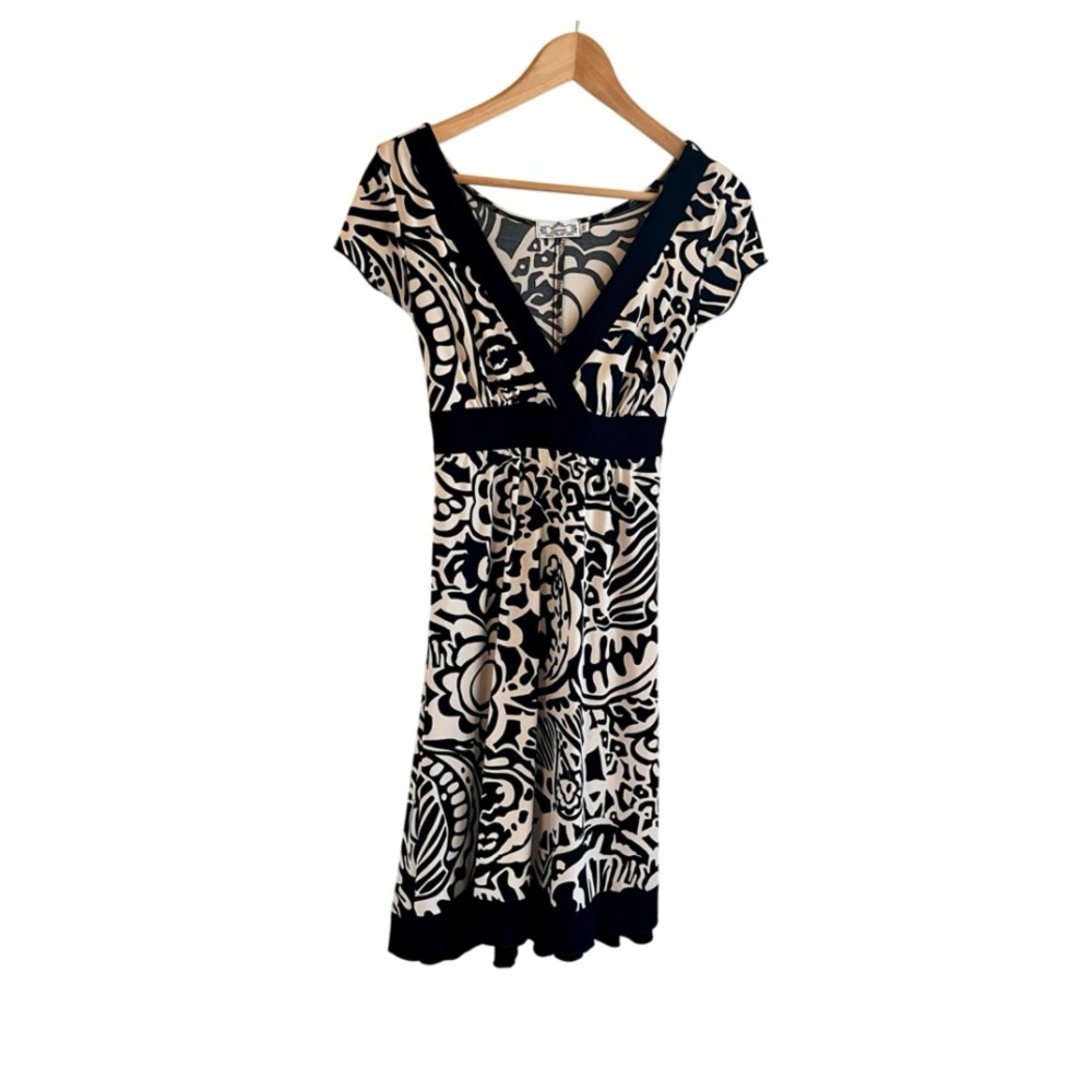 Trixxi Abstract Print Empire Waist Dress – Black & Ivory, Size M